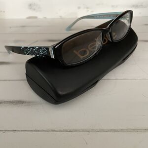 NEW Bebe BB5063 Hugs Eyeglasses Frames Jet Black Baby Blue Floral 52-16 135